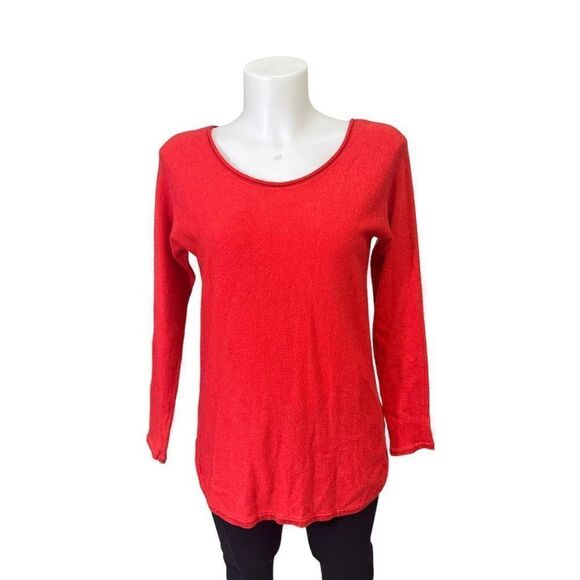 MAX STUDIO Red Orange Round Neck Extra Fine Merino Wool Knit‎ Sweater size large - Picture 1 of 8